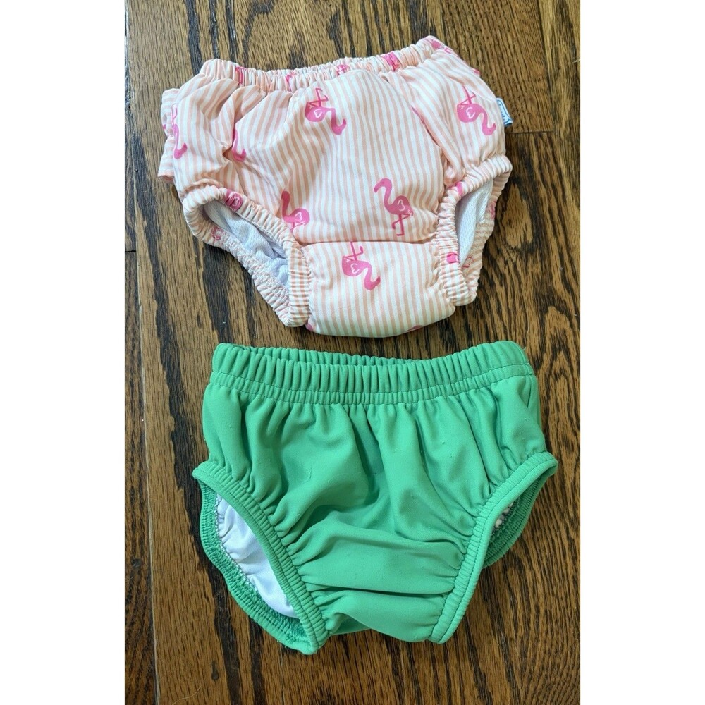 Primary iPlay Lot of 2 Reusable Swim Diaper Baby Size 3-6 Months Girl Green Pink